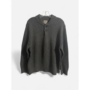 LL Bean Lambs Wool Classic Ragg Sweater Size Large Reg Men Charcoal Gray Henley